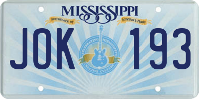 MS license plate JOK193