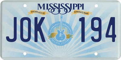 MS license plate JOK194