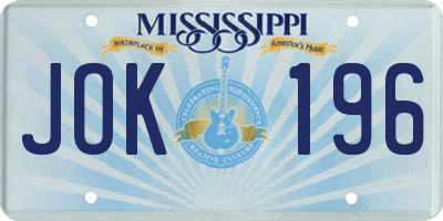 MS license plate JOK196