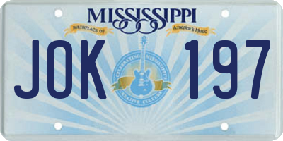 MS license plate JOK197