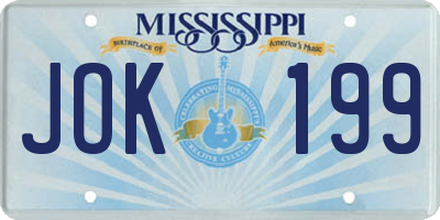 MS license plate JOK199