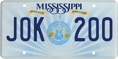 MS license plate JOK200
