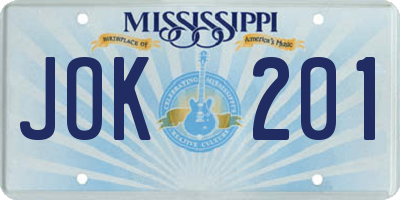 MS license plate JOK201