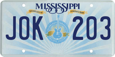 MS license plate JOK203