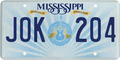 MS license plate JOK204