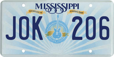 MS license plate JOK206