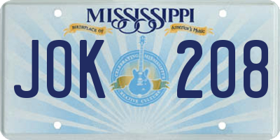 MS license plate JOK208