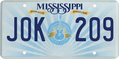 MS license plate JOK209