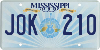 MS license plate JOK210