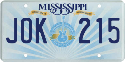 MS license plate JOK215