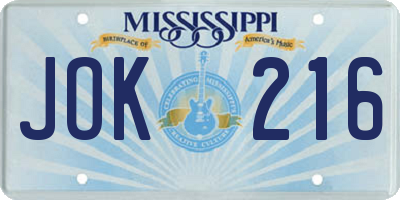 MS license plate JOK216
