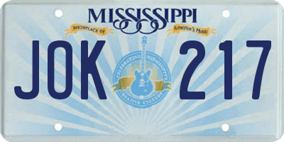 MS license plate JOK217
