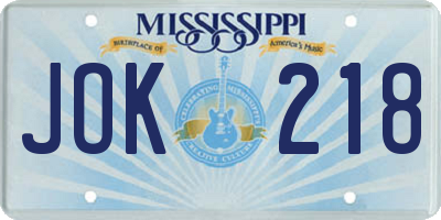 MS license plate JOK218