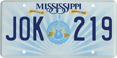 MS license plate JOK219