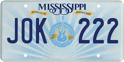 MS license plate JOK222