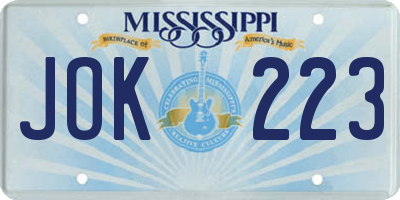 MS license plate JOK223