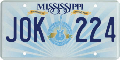 MS license plate JOK224