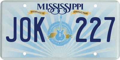 MS license plate JOK227