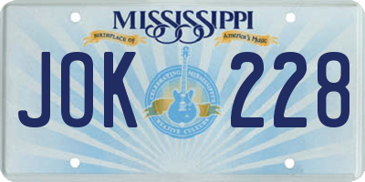 MS license plate JOK228
