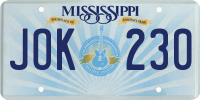 MS license plate JOK230