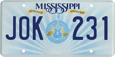 MS license plate JOK231