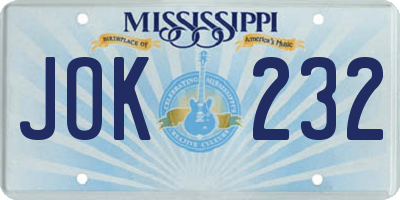 MS license plate JOK232