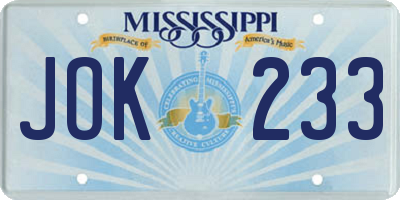 MS license plate JOK233