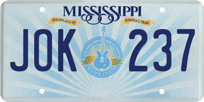 MS license plate JOK237