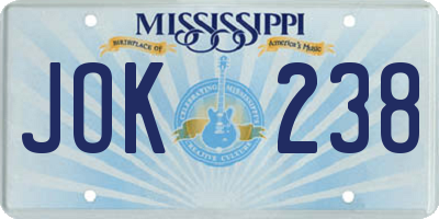 MS license plate JOK238