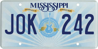 MS license plate JOK242