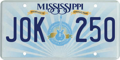 MS license plate JOK250