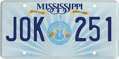 MS license plate JOK251