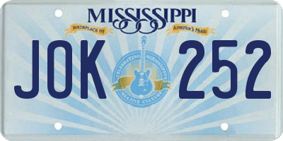 MS license plate JOK252