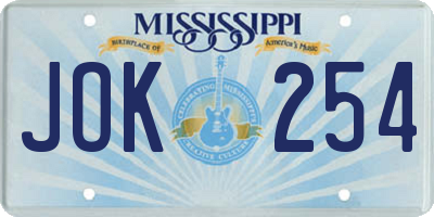 MS license plate JOK254