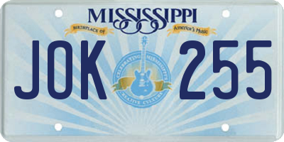 MS license plate JOK255