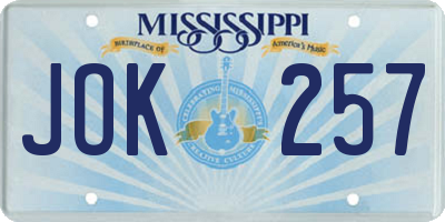 MS license plate JOK257