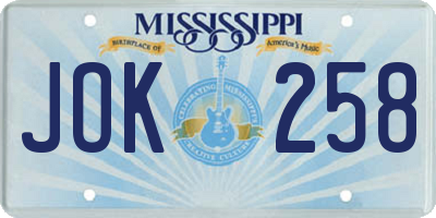 MS license plate JOK258