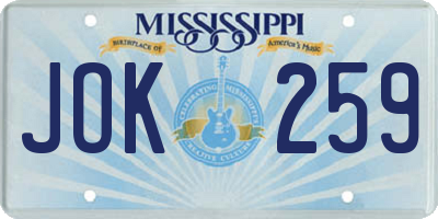 MS license plate JOK259