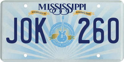 MS license plate JOK260