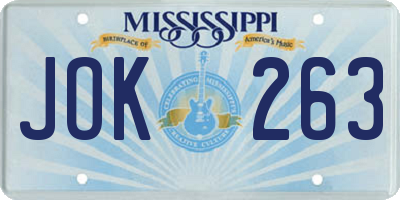 MS license plate JOK263