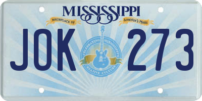 MS license plate JOK273