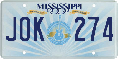 MS license plate JOK274