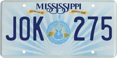MS license plate JOK275