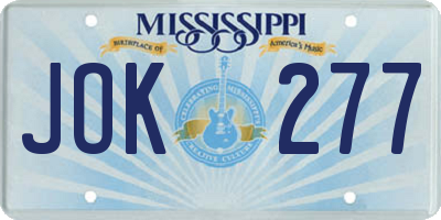 MS license plate JOK277