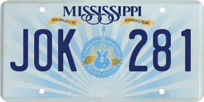 MS license plate JOK281