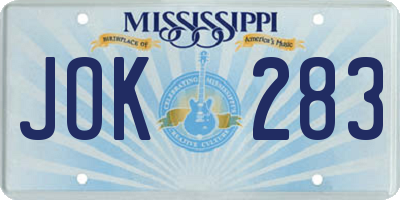 MS license plate JOK283