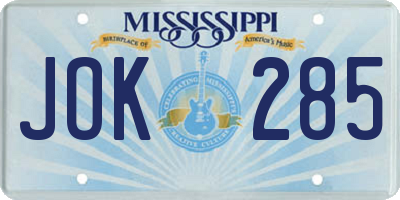 MS license plate JOK285