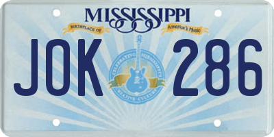 MS license plate JOK286