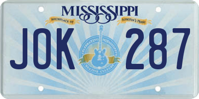 MS license plate JOK287