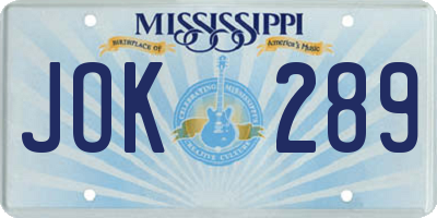 MS license plate JOK289